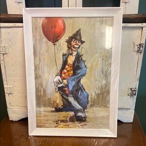 Whimsical Clown Art Print with Red Balloon Vintage 1983
